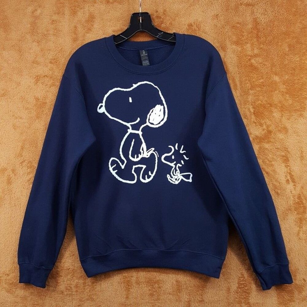 GILDAN Sweatshirt Mens Small Navy Pullover Crew Snoopy Woodstock Peanuts Fleece